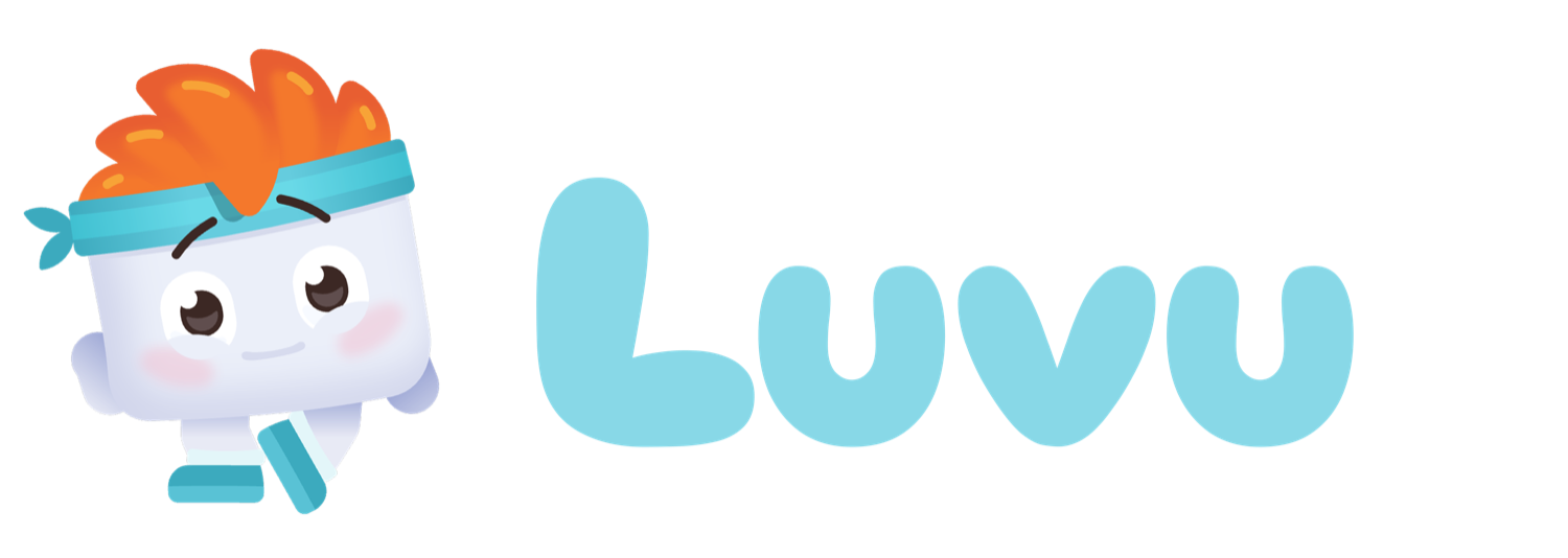 Luvu logo (mascot + wordmark)